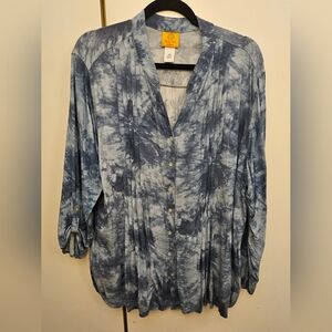 Blue Tie-Dye Button-Up Shirt
